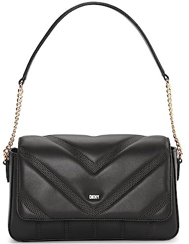 DKNY Women's Flap Shoulder Bag, Black/Gold
