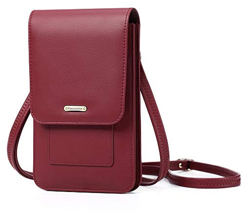 Peacocktion Handytasche zum Umhängen, Kleine Handy Umhängetasche Damen, Crossbody Handytasche Geldbörse, Handy Umhängetasche mit Kartenfächer, 01-Wein Rot