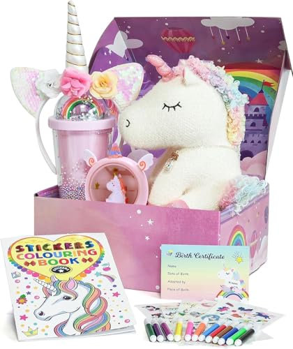 Tacobear Unicornio Peluche & Luz de Noche & Taza de Agua & Collar & Diadema & Libro de Colorear, Juguete Cumpleaño Navidad Regalo para Niñas 3-8 años