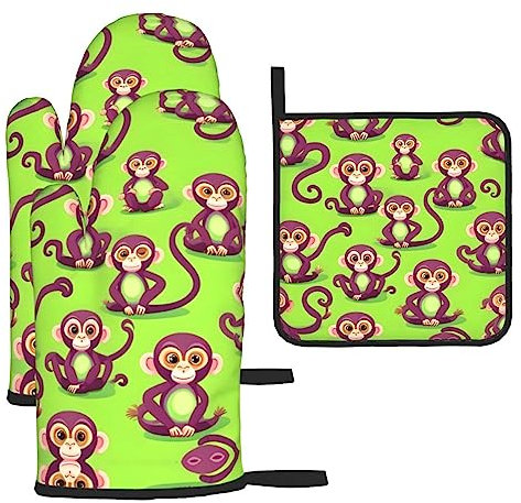 Green Clever Monkey Lot de 3 maniques de cuisine résistantes à la chaleur et au glissement