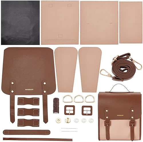 WADORN DIY-Set Zur Herstellung von Lederrucksäcken Und Schulranzen, PU-Leder College School Büchertasche Basteln Nähset Damen Vintage Handgefertigtes Personalisiertes Geschenk, 27x31cm, Braun