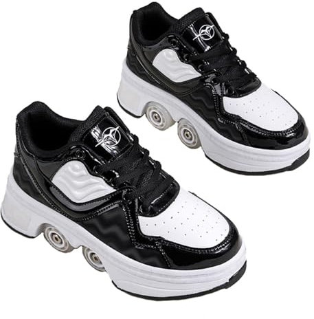 GRFIT Inline-Skate Rollschuh Roller Skates Lauflernschuhe,Sneakers,2in1 Mehrzweckschuhe Schuhe Mit Rollen Skateboardschuhe,Inline-Skate,Verstellbare Quad-Rollschuh Stiefel Skateboardschuhe,43
