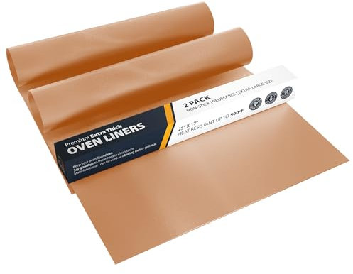 Linda's Essentials Extra Large Oven Liners for Bottom of Oven (2 Pack) - Universal Non-Stick Liner for Fan Assisted Cooking, 63.5 x 43 cm Kitchen Protector Sheets, Save Time & Clean Easily (Copper)