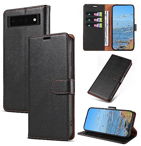 KKEIKO Coque pour Google Pixel 6, Antichoc Magnetique Étui à Rabat avec Porte Cartes, Portefeuille Housse en Cuir PU Coque pour Google Pixel 6, Noir