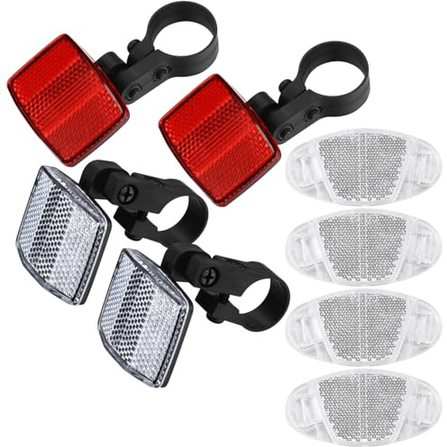 Xujinsongg 8 Pcs Bike Front and Rear Reflectors Kit, Bicycle Wheel Spoke Reflectors Kit, Bike Cycling Safety Warning Reflectors for Handlebar Seatpost, Bike Road Safety Reflection Kit, Red and White