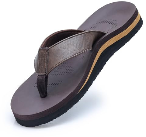 MGGMOKAY Tongs Hommes Flip Flop plage d'été de Orthopedic Support,Marron,42