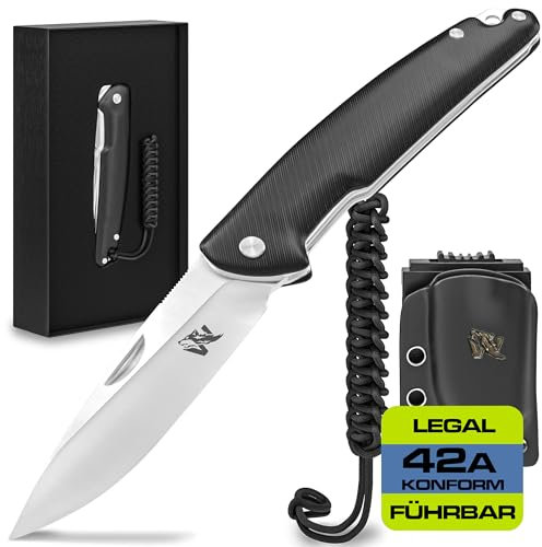 Wolfgangs NIGRUM Zweihandmesser Klappmesser aus feinstem D2 Stahl - Legales Taschenmesser Klappmesser - Rebustes Outdoor Messer Survival - Klappmesser Outdoor inkl. Kydex Holster