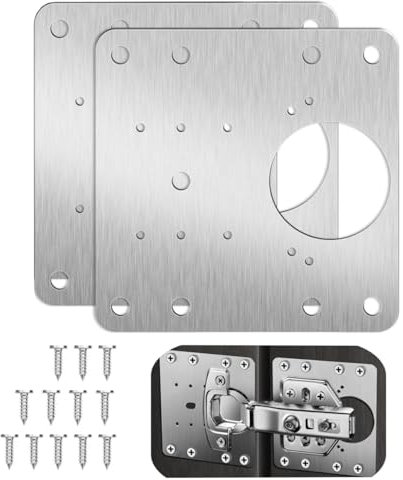 NestNook Plaque de réparation de charnière avec vis, kit de réparation d'armoire en acier inoxydable, supports de réparation de charnières de porte de placard de cuisine