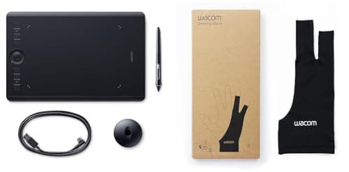 Wacom Intuos Pro Stifttablett Größe M, Grafiktablett & Drawing Glove – Handschuh zum Zeichnen auf dem Grafik-Display (für Rechts- und Linkshänder, Zeichenhandschuh, schwarz), Black, Unique Size