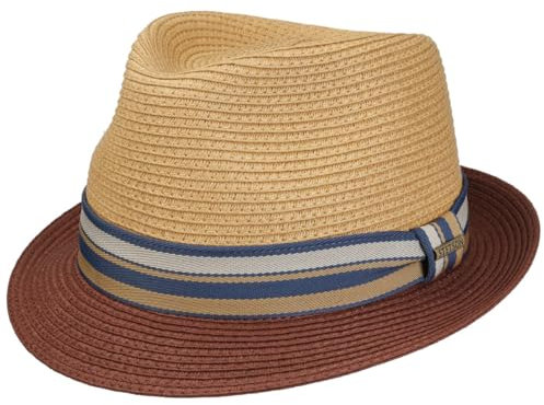 Stetson Chapeau en Paille Licano Toyo Trilby Femme/Homme - de Plage Soleil avec Ruban Gros Grain Été Printemps-été - XXL (62-63 cm) Nature-Rouge
