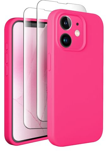 SUW for iPhone 11 Case with 2 Screen Protectors[Full Camera Protection],Soft Anti-Scratch Microfiber Lining Inside,Silicone Shockproof Protective Phone Case for iPhone 11 6.1,Hot Pink