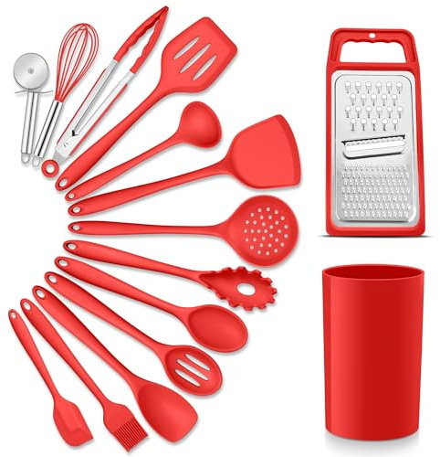 Herogo Kitchen Utensil Set, 15 Pieces Silicone Cooking Utensils Set with Holder, Non-Stick Spatula, Heat-Resistance Kitchen Tool Include Spatula, Turner, Spoon for Baking & Cooking, Easy to Clean