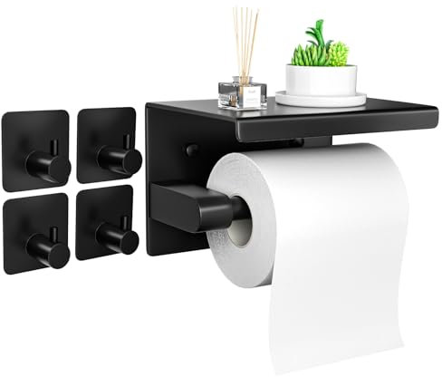 WEILAIQO Toilettenpapierhalter, Klopapierhalter Ohne Bohren, Klorollenhalter Schwarz, WC Papier Halterung mit 4 Klebehaken, WC Rollenhalter für Badezimmer, Toilet Paper Holder