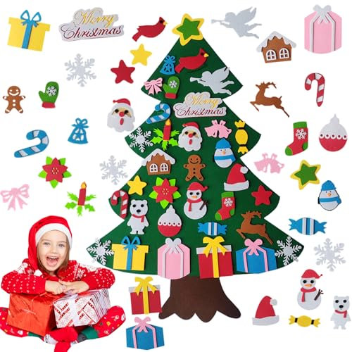 YUESHUNSLL Feltro Albero Natale, Albero Natale Feltro con Ornamenti Staccabili, Decorazioni per Appendere Le pareti di Capodanno, Regali di Natale (NEWa)