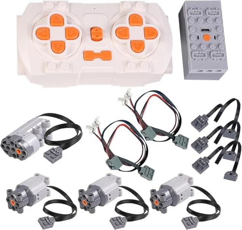14PCS Power Functions Motor Set Compatible with Lego Technic Car, APP Dual Remote Control, Lithium Battery Box, 4 x XL-Motor, 2 x Servo Motor, 2 x M-Motor, 2 x Extension Cord, 2 x LED Light (E)