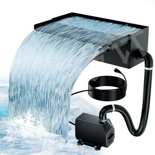 Biling Cascata per laghetto da giardino, 30 cm, in acciaio inox, set da 40 W, 2500 l/h, pompa per laghetto, cascata, decorazione da giardino, patio, terrazza, parete d'acqua, laghetto