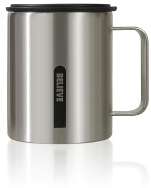 Boziee Thermobecher 316 Edelstahl doppelwandig Isolierter Kaffeebecher mit Henkel Deckel Coffee to go Becher BPA-Frei heiß/kalt ideal fürs Büro & Zuhause 400ML (Silber)
