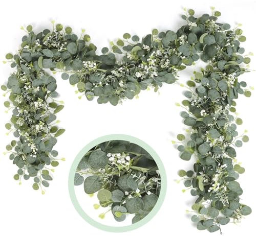 Jinfanshurich 2 Stück Eukalyptus Girlande 1,8 m, Künstlicher Eukalyptus als Wetterfeste Kunstblumen Pflanzen für Girlande Hochzeit, Garten & Deko Innen