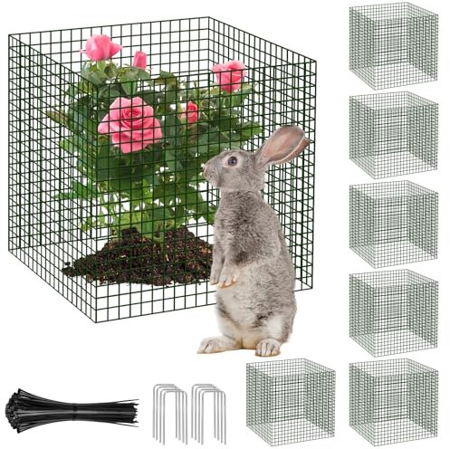 Heekcaa 12x12 Square Plant Protectors from Animals,6 Pack Garden Wire Plant Cages for Vegetable Fruits Flowers Garden Protection from Animals (6, Black)