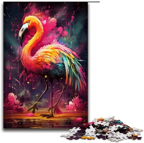 1000 teiliges Puzzle für Erwachsene Psychedelischer Flamingo Familienaktivität Puzzle Familienspiel Stressabbau schwieriges Herausforderungspuzzle 75 x 50 cm