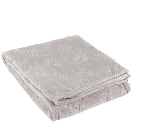 furn. Snowflakes Throw – Winter Snowflake Embossed Flannel Fleece Blanket (Grey - 140x180cm)