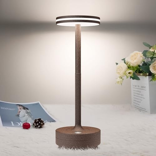 Lampe de table LED sans fil rechargeable, 5000mAh batterie Lumiere tactile | lampe de bureau puissante pile Dimmable,3 modes de couleur, pour chevet, restaurant, camping, exterieur/interieur, IP54