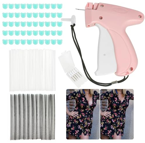 Yuaerbuo Etiqueteuse Vetement, Pistolet Etiquette Textile, Mini Machine a Coudre Portable, avec 5 Aiguilles/3000 Fils Paddle (5mm)/50 Boutons, pour Fixateur Rapide pour Vêtements, Étiquettes