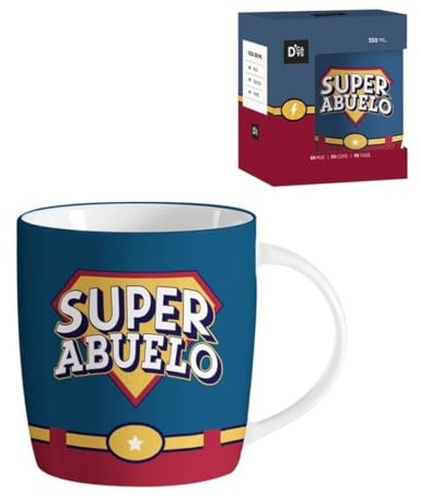 BLUECHOLON Taza Super Abuela y Abuelo de Cerámica, 350ml, con Caja de Regalo, Diseño Superhéroe para Abuelos y Abuelas (Super Abuelo)