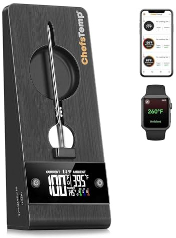 ChefsTemp ProTemp 2 Plus Fleischthermometer Kabellos mit 1 Nadel-Sonde | Intelligentes Grillthermometer mit WLAN & Bluetooth, Unbegrenzte Reichweite, BBQ Thermometer für Smoker, Grill und Ofen