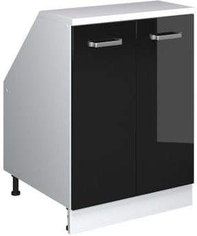 Vicco Küchenschrank für Dachschrägen R-Line, Schwarz HGL/Weiß, 60 cm