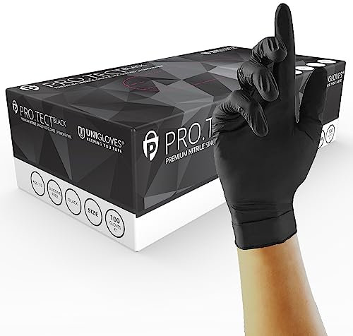 Unigloves PRO.TECT Black GA0045 Nitrile Gants jetables à usage unique - polyvalents, sans poudre, boîte de 100 gants, noirs, taille XL
