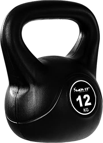 MOVIT Kettlebell BASIC BLACK, Kugelhantel mit Bodenschonender Kunststoffhülle, 1 bis 20 kg, Schadstoffgeprüft, 12 kg