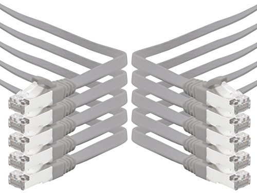 3,0 m - gris - 10 pièces Câble plat CAT.7 Gigabit Ethernet LAN (RJ45) câble réseau câble brut (10Gbit/s) câble d'installation plat mince compatible avec Cat.5 - Cat.5e - Cat.6