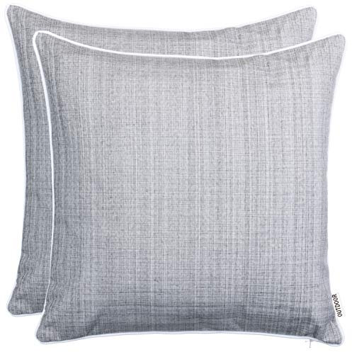 Brandsseller 2er Set Outdoor Kissen 45x45 cm – Wetterfeste Zierkissen mit Paspel in Leinenoptik – Wasserabweisende Gartenkissen & Dekokissen für draußen – Sofakissen für Balkon & Terrasse - Hellgrau