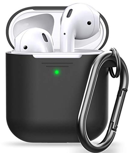 Keybudz Elevate Schutzhülle mit Karabiner für Apple AirPods Case, Etui Hülle, Kopfhörer Ohrhörer Zubehör Ladecase, schwarz