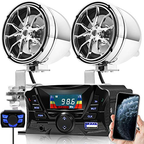 GoHawk TS3 - Altavoces Bluetooth impermeables para motocicleta, 7/8-1.25 pulgadas, montaje en manubrio, reproductor de música MP3, sistema de amplificador estéreo de audio, ATV, AUX, USB, micro SD