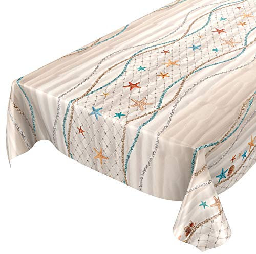 ANRO Wachstuch Tischdecke abwaschbar Wachstuchtischdecke Wachstischdecke Seestern Fischnetz Sand Strand 240x140cm