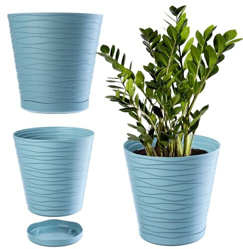 KADAX Pot de Fleurs en Plastique avec Soucoupe Incorporée, Pot de Plantes avec Conception Raffinée pour la Décoration d'Intérieur (15 cm, Turquoise)