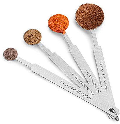 ONEKOO 7 Inches Long Handle Measuring Spoons Set, Premium Stainless Steel Metal Spoon, Tablespoon & Teaspoon & Coffee Scoop, for Accurate Measure Liquid or Dry Ingredients, for Cooking Baking