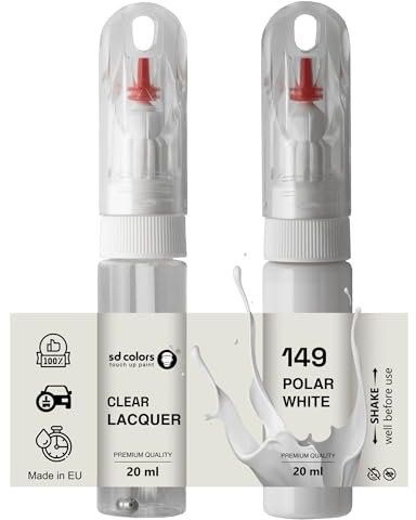 SD COLORS Polarweiß 149/9149 Ausbesserungslack mit Pinsel, 20 ML, für die Reparatur von Kratzern und Absplitterungen (Lack + Lack)
