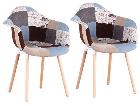 BenyLed Lot de 2 Chaises de Salle à Manger, Chaises de Cuisine Modernes avec Pieds en Hêtre, Chaises en Patchwork avec Accoudoirs pour Salle à Manger, Salon, Chambre à Coucher, etc., Gris