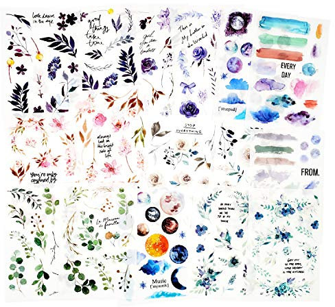 16 Blätter Transferaufkleber einreiben Sammelalbum Aufkleber Blumenaufkleber Dekorationsplaner Aufkleber Pflanzenaufkleber für Scrapbooking Tagebuch Album Bullet Journals DIY Arts and Crafts (Valley)