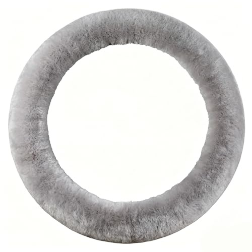 Sisha-A Lenkradbezug aus 100% Australischem Schaffell – Flauschig Warmer, langlebiger & elastischer Schutz für Lenkräder 35-42 cm Durchmesser (Nebelgrau)