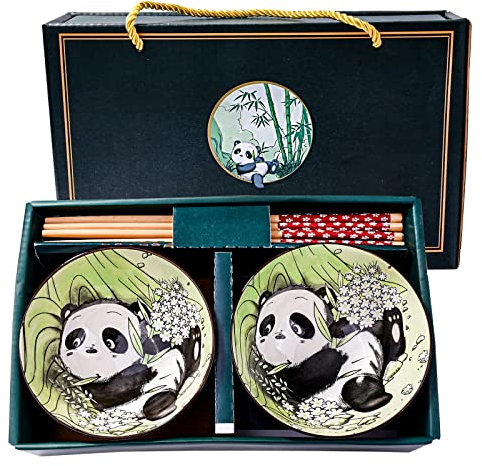 Reisschalen-Set aus Keramik mit Essstäbchen, schöne Panda-Schüssel, Serviersuppe, Reis, als gutes Geschenk (2)