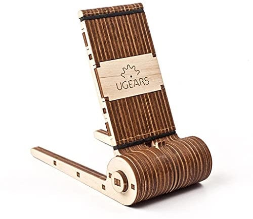 UGEARS Foldable Phone Holder - Compatible with All Smartphones - Smart Desk Phone Stand - 3D Mobile Phone Holder for Desk - Wooden Model Kits for Adults and Kids Creative Wooden Phone Stand