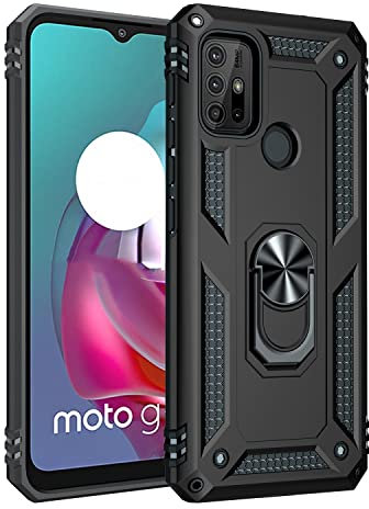 DEDUX Hülle für Motorola Moto G30 / G10 [Tough Armour Series] Rugged Anti-Scratch PC Rückwand Schale + Shockproof TPU + Faltbarer Halterungen. Schwarz