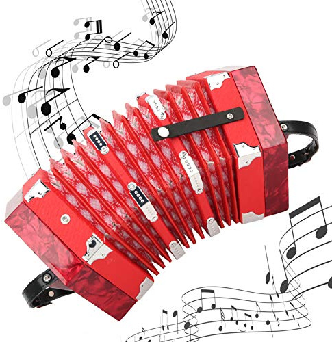 Concertina Akkordeon, 3 Farben verstellbarer Handschlaufe Professionelle Akkordeon Concertina für Instrumentenbedarf für Anfänger und Studenten für Erwachsene(red)