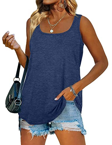 iChunhua Casual Vest Tops for Women Flowy Summer Sleeveless Basic Tank Top Blue Large