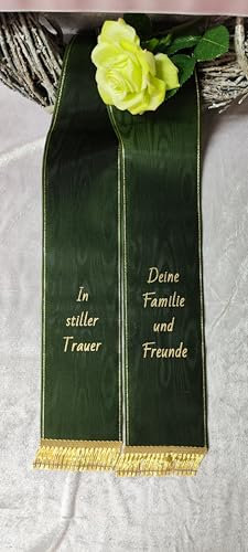 Gesteck Schleife, Grabschleife, Trauerschleife, Kranzschleife Bedruckt nach Wunsch (175 mm gr. Gesteck oder Kranz, dunkelgrün)