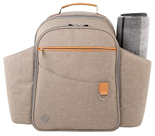 Greenfield Collection 4 Person Deluxe Insulated Backpack Cooler Lunch Bag - Picnic Bag with Cutlery/Picnic Set and Picnic Blanket; Perfect Cool Bag Rucksack for Camping/BBQ/Hiking - Grey